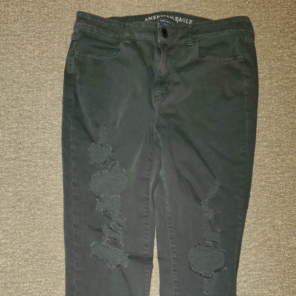 X-LONG American AE Hi Rise Jegging Super Stretch X Destructed Green Jeans